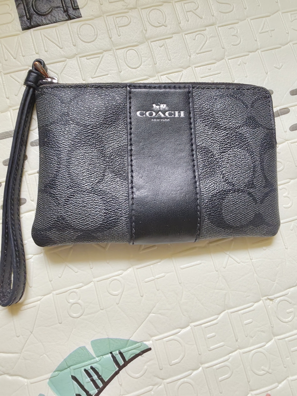 COACH Black Signature Wristlet Pouch